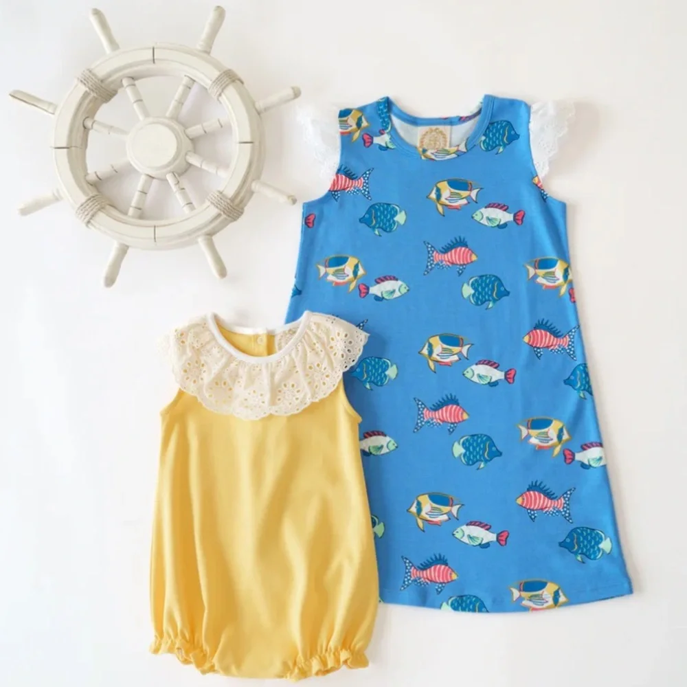 Beaufort Bonnet TBBC Ruffle Dress Here Fishy Fishy with Worth Avenue White